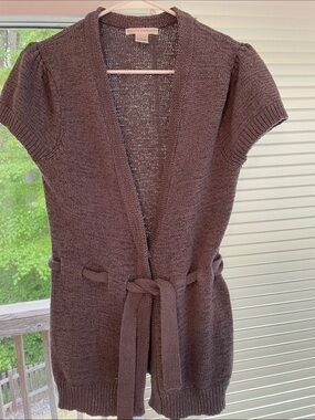 Light weight-Sarah Spencer- Short-Sleeve Belted Knit Cardigan - light purple